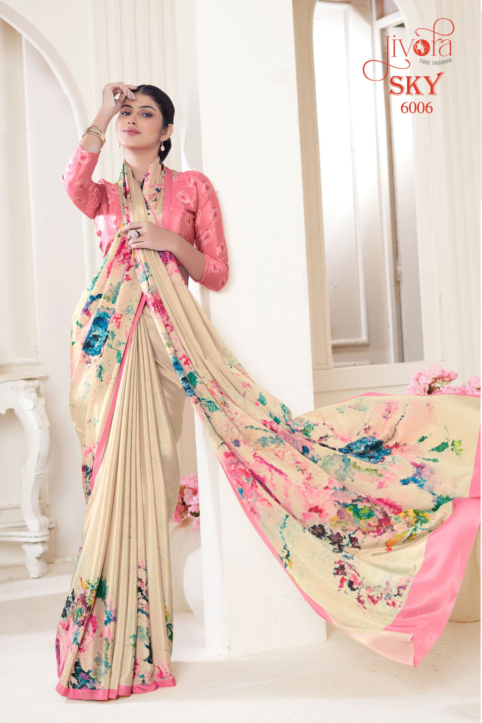 Sky By Jivora Crepe Digital Printed Casual Wear Saree Wholesalers In Delhi